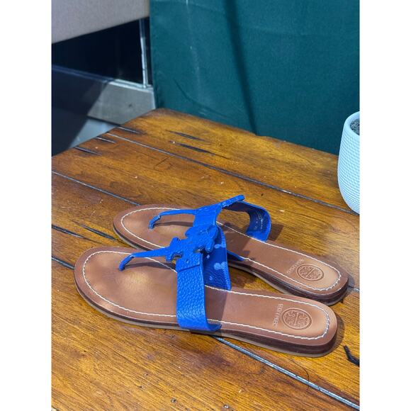 Tory Burch Moore Blue Leather Sandals Thongs Flats size 9 - Picture 3 of 6